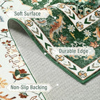 Amearea Vintage Design Area Rugs for Living Room, 4x6 Machine Washable Floral Collection Traditional Bedroom Rug, Low Pile Cute Kids Room Print Carpet, No Slip Office Kitchen Home Decor, Green