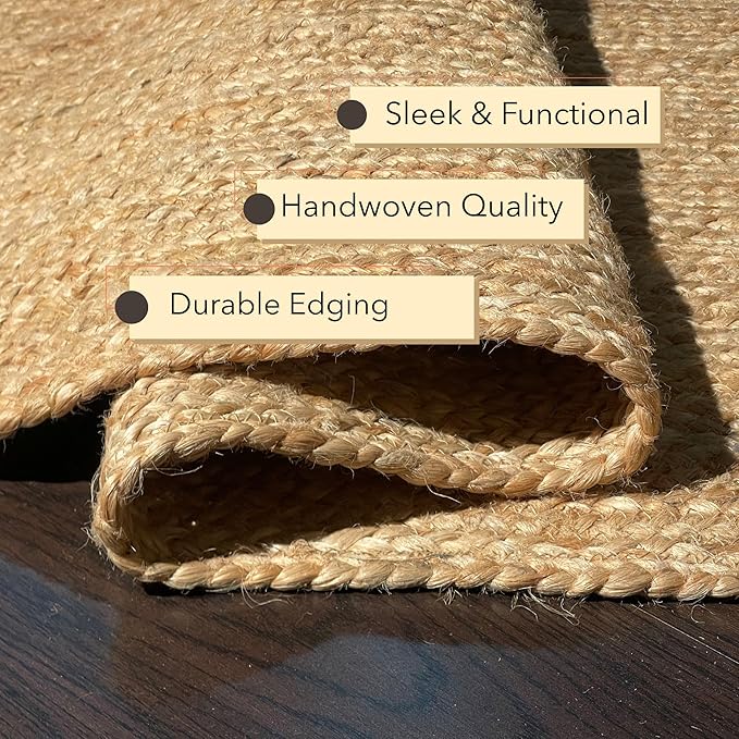Chardin home Hand Woven Natural Jute Braided Rug -18x30 Inch Oval | Vintage Boho Reversible Doormat for Entryway, Front Door | Farmhouse Natural Fiber Rugs for Bedroom, Kitchen, Living Room