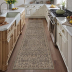 HUGEAR 2'6''x10 Runner Rug Machine Washable Retro Brown Hallway Area Rug Indoor Vintage Rug Floral Low Pile Carpet Soft Throw Rug Bedroom Living Room Office Dining Room Kitchen Laundry Room Non Slip