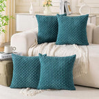 Set of 4 Teal Decorative Throw Pillow Covers 24x24 Inch Corduroy Pillow Covers for Bed Couch Sofa Living Room Soft Square Cushion Cases