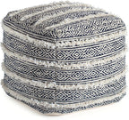 Anji Mountain Pouf Ottoman Foot Rest, Handmade Ottoman Pouf, Comfortable Foot Stool, Decorative Floor Seating for Living Room Decor, Bedroom & Home Décor Accent - Carbon Fringe