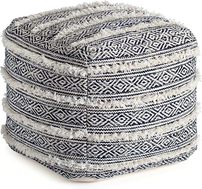 Anji Mountain Pouf Ottoman Foot Rest, Handmade Ottoman Pouf, Comfortable Foot Stool, Decorative Floor Seating for Living Room Decor, Bedroom & Home Décor Accent - Carbon Fringe