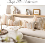 BlissBlush Decorative Lumbar Pillow Cover 14x36 for Bed, Neutral Cream Boho Long Accent Pillow with Tassels, Beige Rectangular Cushion for Couch Sofa Bench Bedroom (Cover Only)