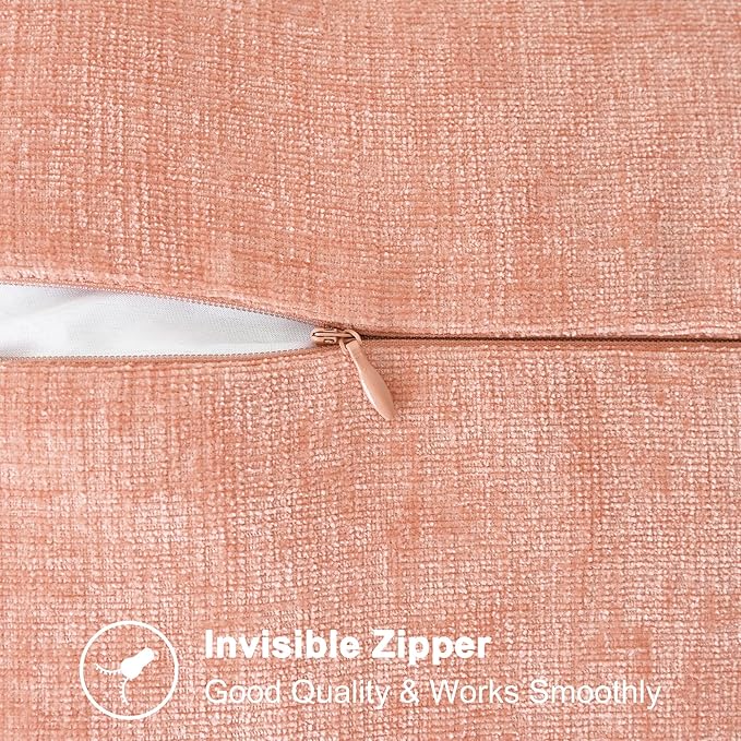 CaliTime Throw Pillow Covers Decorative 12 X 20 Inches Pack of 2 Cotton Thread Stitching Edges Solid Dyed Soft Chenille Cushion Cases for Couch Sofa Bed Living Room Farmhouse Dusty Pink