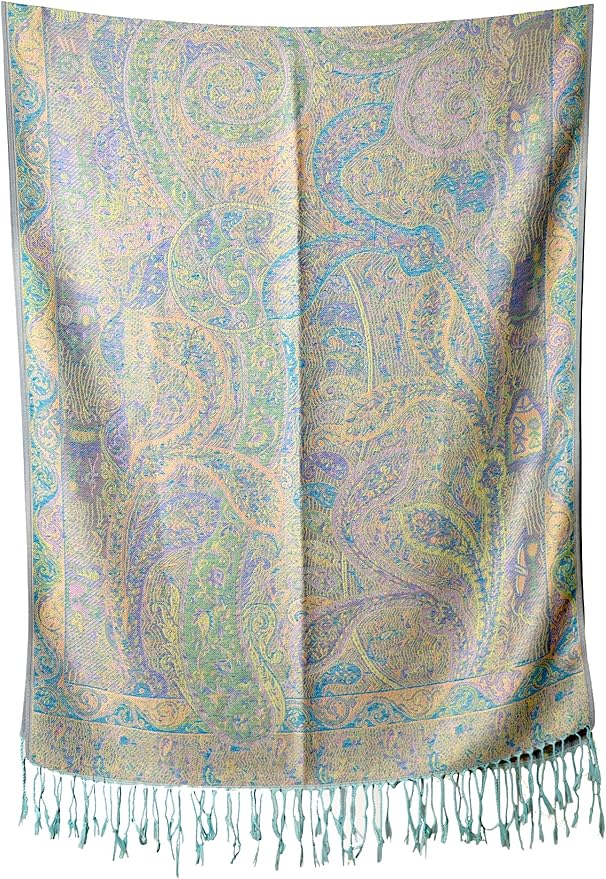 Achillea Reversible Paisley Pashmina Rave Scarf – Exotic Indian Shawls and Wraps for Evening Dresses, Festivals, All Seasons