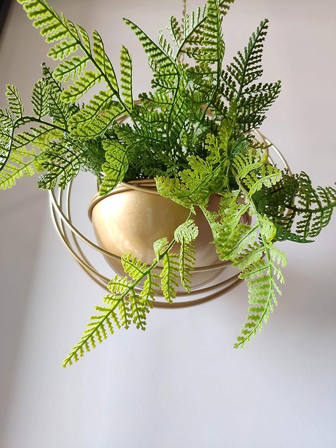 RISEON Boho Gold Metal Plant Hanger,Metal Geometric Hanging Planter, Modern Planter, Mid Century Air Plant Holder Stand, Minimalist Planter for Indoor Outdoor Home Wedding Decor (Gold)