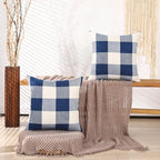 CARRIE HOME Outdoor Navy Blue and White Buffalo Plaid Throw Pillow Covers 18x18 Royal Blue Decorative Farmhouse Throw Pillows 18 x 18 for Bed Room and Couch