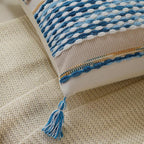 Set of 2 Boho Pillow Covers with Tassels Sky Blue 18x18 Inch Farmhouse Decorative Chenille Tufted Striped Throw Pillow Covers Neutral Accent Square Textured Pillowcase for Couch Bed Livingroom