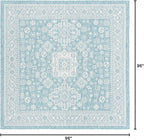 Rugs.com Outdoor Aztec Collection Rug – 8 Ft Square Aqua Flatweave Rug Perfect for Living Rooms, Kitchens, Entryways
