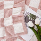 WRENSONGE Checkered Throw Blanket, Pink Soft Cozy Fluffy Warm Hand Made Throw Blankets for Couch, Sofa, Chair, Bed, Camping, Picnic, Travel Lightweight Bed Blankets for Women Mothers Birthday Gifts