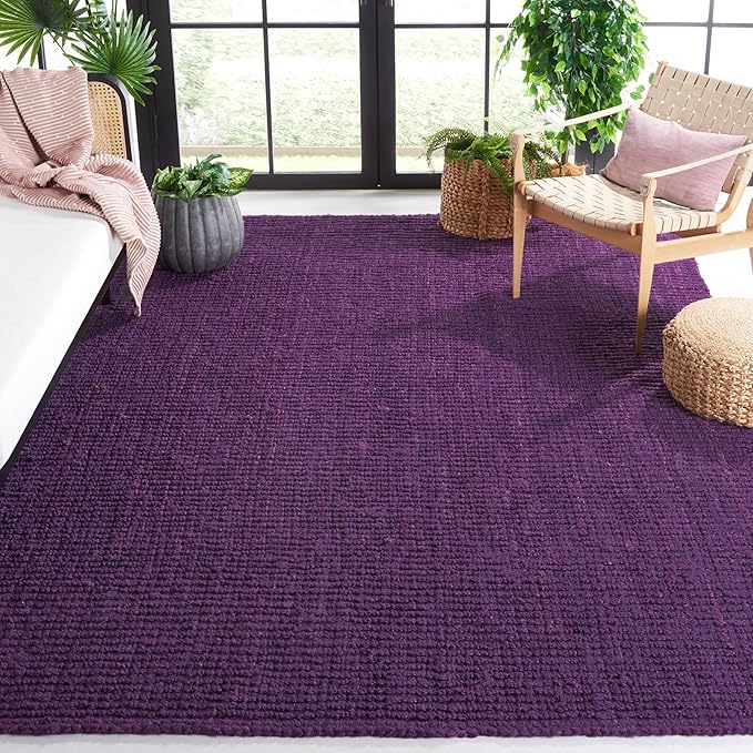 SAFAVIEH Area Rug 9x12 - Natural Fiber Collection - Large - Purple, Handmade Jute, Farmhouse Style, Chunky Textured Thick Pile (NF447B)