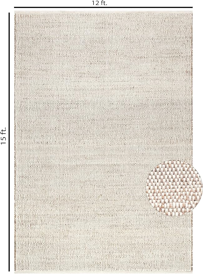 S & L Homes Jute Cotton Hand Woven Natural Farmhouse Area Rug for Living Room - Rustic Vintage Bohemian Décor - (12' x 15' Natural)