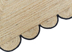 Scalloped Natural Jute Area Rug, Black Trim, 2'6"x18'