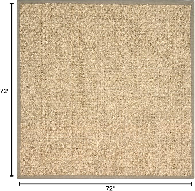 SAFAVIEH Area Rug 6' Square - Natural Fiber Collection - Natural & Olive Green, Seagrass, Basketweave Pattern with Border (NF114G)