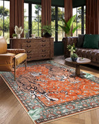 Moynesa Tiger 5x7 Area Rug, Boho Washable Living Room Rug, Non Slip Rugs for Bedroom, Ultra Thin Vintage Soft Stain Resistant Throw Floor Carpet for Office Dining Room, Rust