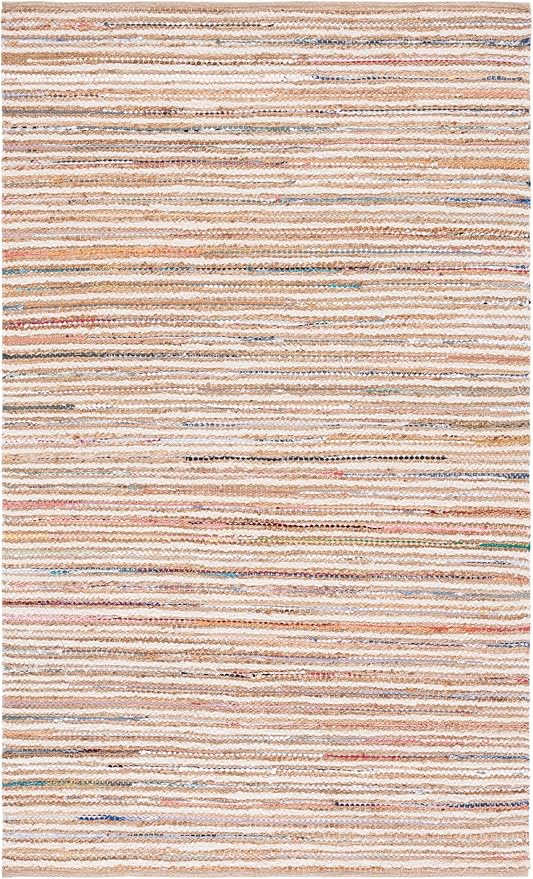 SAFAVIEH Cape Cod Collection Area Rug - 6' Square, Natural & Rust, Handmade, Braided Design, Ideal for The Living Room, Bedroom, Dining Room (CAP151P-6SQ)