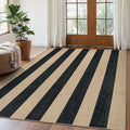 Lahome Elance Striped Easy Jute Outdoor Rug 5x7, Large Neutral Dining Living Room Rug, Farmhouse Non Slip Non Shedding Washable Indoor Outdoor Black Carpet for Office Deck Patio Backyard Bedroom