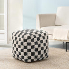Anji Mountain Pouf Ottoman Foot Rest, Handmade Ottoman Pouf, Comfortable Foot Stool, Decorative Floor Seating for Living Room Decor, Bedroom & Home Décor Accent - Black