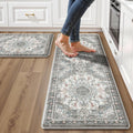 Boho Kitchen Mats for Floor 2 Piece Set Anti Fatigue Cushioned PVC Kitchen Rugs Non Slip Waterproof Farmhouse Mats 2/5 Inch Comfort Standing Mat for Sink, Laundry, 17.3"x59"+17.3"x28", Beige Grey