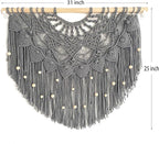 Youngeast Large Macrame Wall Hanging Boho Beaded Curtain for Window Macrame Bedroom Headboard Living Room Wall Art Tassel Tapestry Bohemian Woven Wall Decor 31" W X 25" H (Grey)