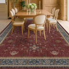 Oriental 9x12 Soft Rugs for Living Room - Dark Red Rugs for Bedroom Aesthetic, Dining Room Under Kitchen Table, Washable Soft Non Slip Large Area Vintage Décor