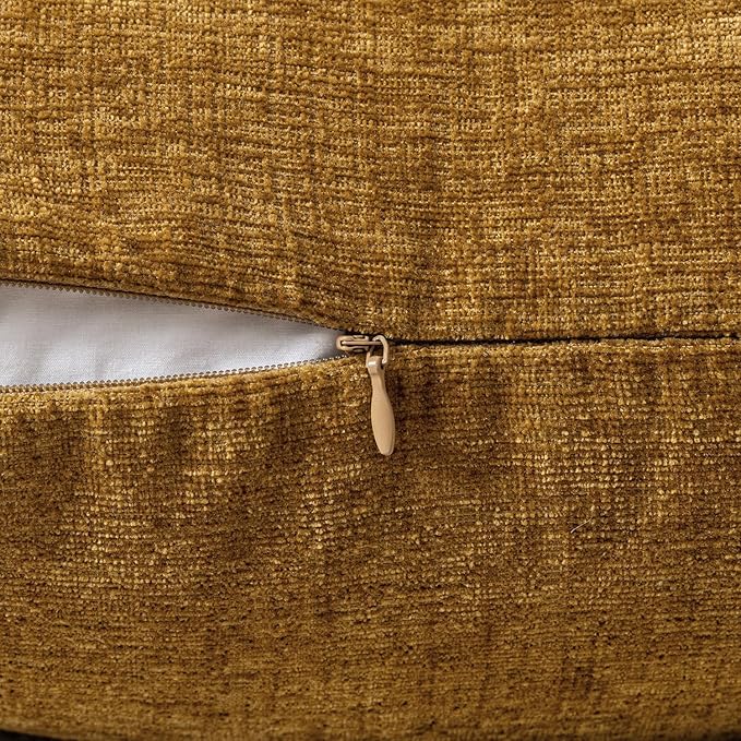 MIULEE Pack of 2 Couch Throw Pillow Covers 12x20 Inch Soft Mustard Chenille Lumbar Pillow Covers for Sofa Living Room Solid Dyed Cases