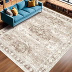 Washable Farmhouse Living Room Rug, 8x10 Area Rugs for Bedroom, Dining Room Under Table Carpet, Kids Room, Large Boho Vintage Non-Slip Floral Rugs Low Pile Stain Resistant (8x10 Beige/Latte)