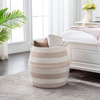 KAKAMAY Woven Baskets for Storage(17"x17"),Large Cotton Rope Woven Baby Laundry Hamper,Collapsible Laundry Basket, Blanket Basket for Organizing Living Room,Nursery,Pillows,Toy Chest(Rose)