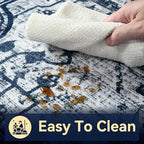 YJ.GWL Area Rugs for Living Room 4x6 Machine Washable Rugs for Bedroom, Non Slip Floral Vintage Rug Indoor Carpet, Stain Resistant Throw Rug for Dining Room Kitchen, Navy Blue