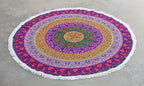 Round Beach Tapestry Turquoise Mandala Throw/Boho Hippie Beach Blanket Roundie/Indian Cotton Bohemian Large Round Table Cloth-Home Decor/Yoga Mat Meditation Picnic Rug (42", 6 Color)