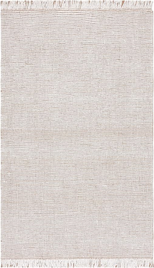 SAFAVIEH Natural Fiber Collection Accent Rug - 4' x 6', Ivory & Natural, Handmade Woven Farmhouse Fringe Jute, Ideal for High Traffic Areas in Entryway, Living Room, Bedroom (NF826A)