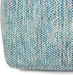 SIMPLIHOME Nate Square Pouf - 20 inch Wide Upholstered Handwoven Cotton Ottoman in Patterned Teal Melange, Boho Footstool or Extra Seating for Living Room with Artisanal Texture, Assembled