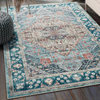 Amearea Vintage Design Blue Area Rugs for Living Room, 4x6 Machine Washable Floral Collection Traditional Bedroom Rug, Low Pile Dinning Room Carpet, No Slip Office Kitchen Home Decor, Light Blue