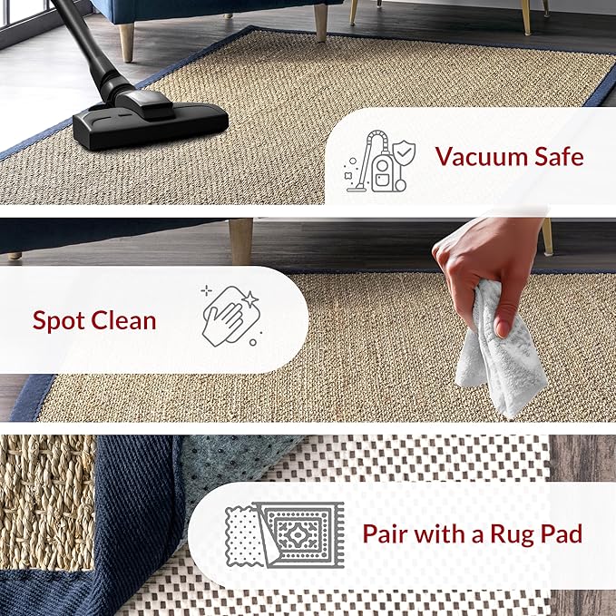 Nuloom Elijah Navy/Natural, 5' x 8', Basketweave, Seagrass, Soft and Textured, High Traffic, Stain Resistant, Easy Clean, Durable Area Rug for Bedroom, Living Room, Dining, Den, Foyer, Entryway