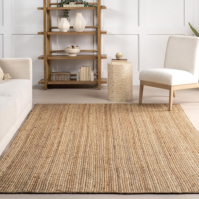 nuLOOM 2x10 Rigo Jute Hand Woven Area Rug, Natural, Solid Farmhouse Design, Natural Fiber, For Bedroom, Living Room, Dining Room, Hallway, Office, Kitchen, Entryway