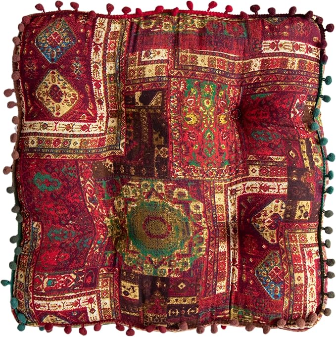 Round Cushion Sofa Cushion Soft Throw Pillow Meditation Pillow Living Room Window Balcony Decoration Pillow (15.7in, Red Square)