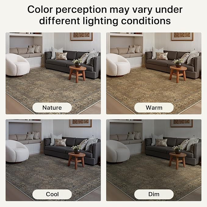 Bavni 2'6''x6 Rug Runners for Hallways, Washable Runner Rug Non Slip, Vintage Floral Print Style Rugs for Bedroom-Lightweight Low Pile Carpet for Hallways Bathroom, Brown