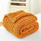 Admitrack Chunky Knit Blanket Throw, 100% Hand Knit Chenille Throw Blanket for Sofa & Home Decor, Soft and Cozy Knitted Throw Blankets (Orange, 51"x63")
