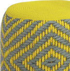 SIMPLIHOME Kent Boho Round Woven Outdoor/ Indoor Pouf in Grey and Yellow Recycled PET Polyester for the Living Room, Bedroom and Kids Room