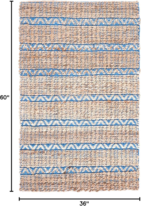 SAFAVIEH Natural Fiber Collection Accent Rug - 3' x 5', Blue & Natural, Handmade Flat Weave Stripe Jute & Cotton Jute, Ideal for High Traffic Areas in Entryway, Living Room, Bedroom (NFB655M)