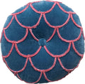 18 Inches Round Cotton Pillow with Tufted Scallop Pattern, Navy Blue and Pink
