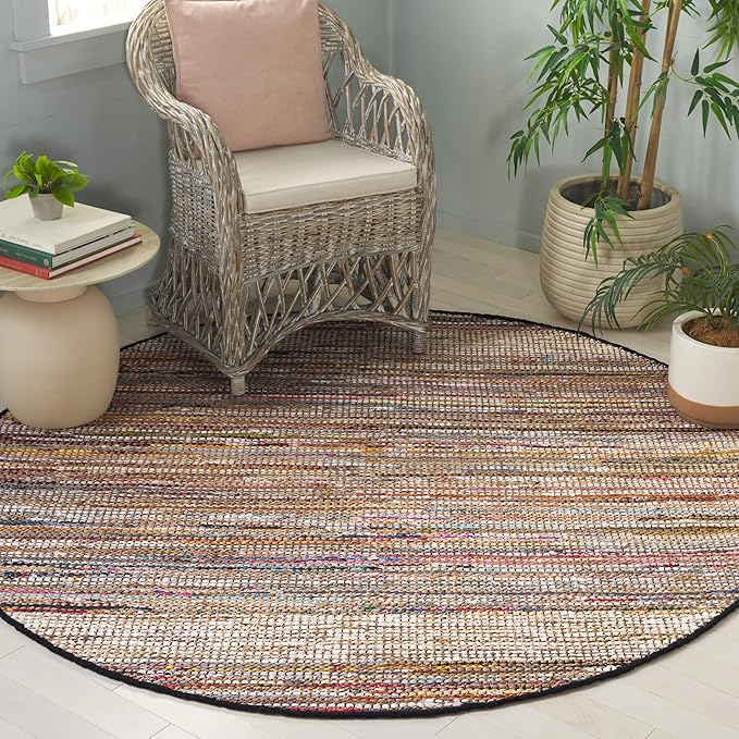 SAFAVIEH Cape Cod Collection Area Rug - 6' Round, Pink & Beige, Handmade Denim & Jute, Ideal for Living Room, Bedroom, Home Office, Dining Space (CAP153U-6R)
