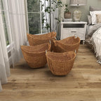 Deco 79 Seagrass Handmade Decorative and Functional Storage Basket Woven Curved Basket Organizer with Silver Metal Handles, Set of 4 Basket for Storage 14", 16", 19", 21"W, Brown