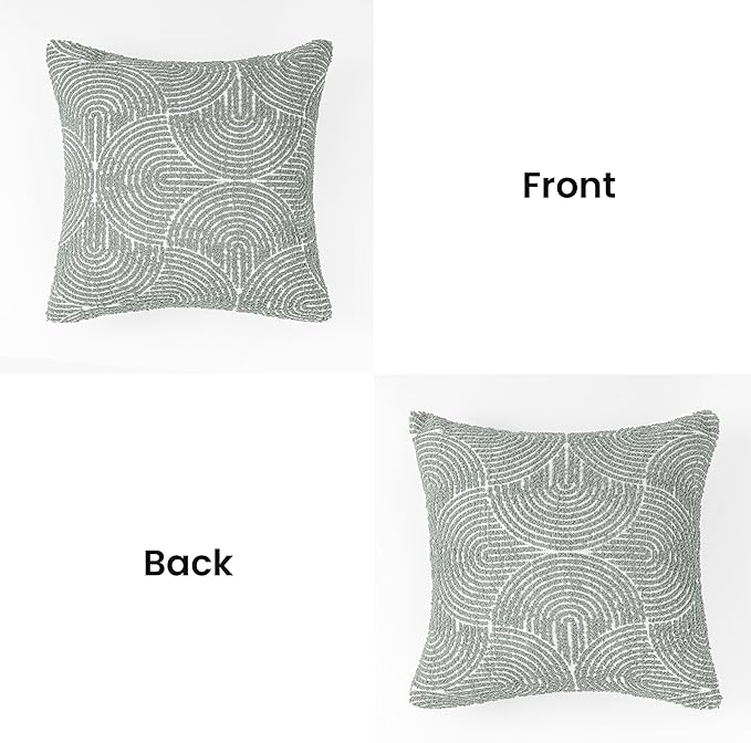 AELS Boho Decorative Textured Throw Pillow Covers 18x18, Organic Modern Mid Century Rainbow Tufted Pillow Case, Farmhouse Rustic Geometric Woven Cushion Case for Bed Couch Sofa, Slate Pale Blue Gray