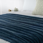 Chenille Throw Blanket for Couch 50"X 60", Soft Cozy Throws with Fringe Tassel for Bed Sofa Chair Cover, Lightweight Knitted Decorative Boho Blankets for Living Room, Navy Blue