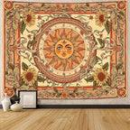 Accnicc Yellow Sun Tapestry Boho Floral Sunflower Plant Wall Tapestry for Bedroom Aesthetic Vintage Flower Celestial Large Tapestries Wall Hanging for Dorm Living Room Decor 80 x 60 Inch