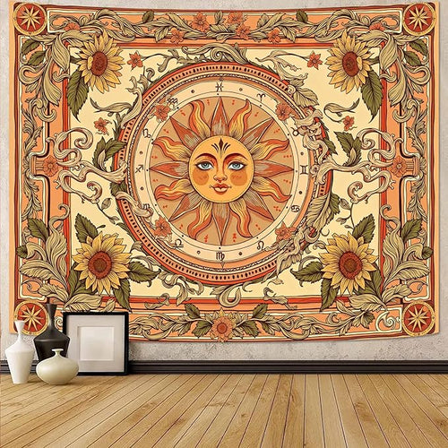 Accnicc Yellow Sun Tapestry Boho Floral Sunflower Plant Wall Tapestry for Bedroom Aesthetic Vintage Flower Celestial Large Tapestries Wall Hanging for Dorm Living Room Decor 80 x 60 Inch