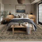 9x12 Washable Area Rug Brown Vintage Distressed Large Rug for Living Room Oriental Soft Thin Indoor Retro Carpet Non Slip Low Pile Floor Cover for Bedroom Dining Room Office Nursery