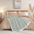 Snuggle Sac Warm Throw Blanket for Couch, Fuzzy Microfiber Knit Stripe Blankets for Couch, Sofa, Travel, Green Cream, 50x60 inches