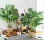 Der Rose 2Pcs Fake Palm Tree 28Inch Large Fake Potted Faux Areca Palm Plant with Hand-Woven Baskets with Handles for Indoor Outdoor Home Office Porch Balcony Bedroom Decor